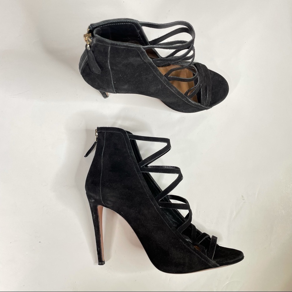 Aquazzura Black Electric Cage Suede Heels Size 39
